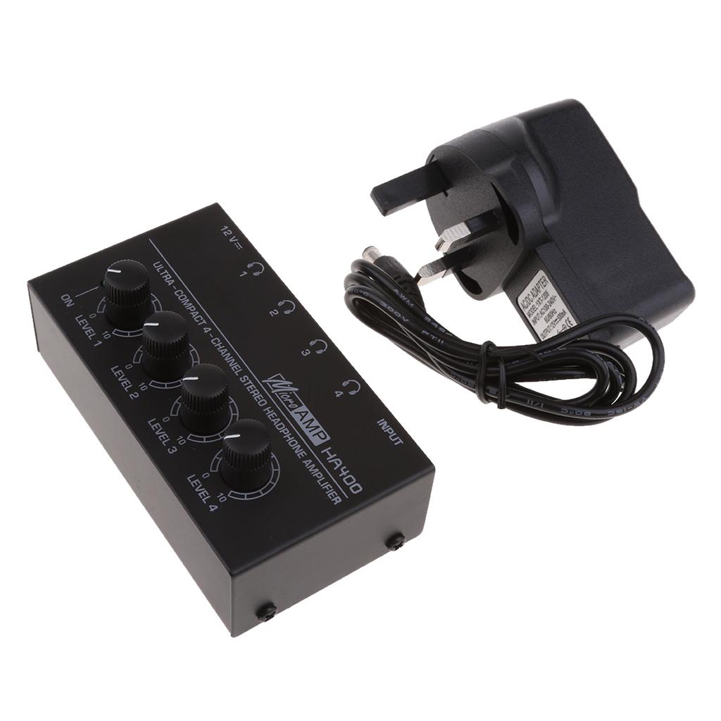 UK Plug Universal Home Audio Amplifier Compact 4-channel Stereo Headphone Black