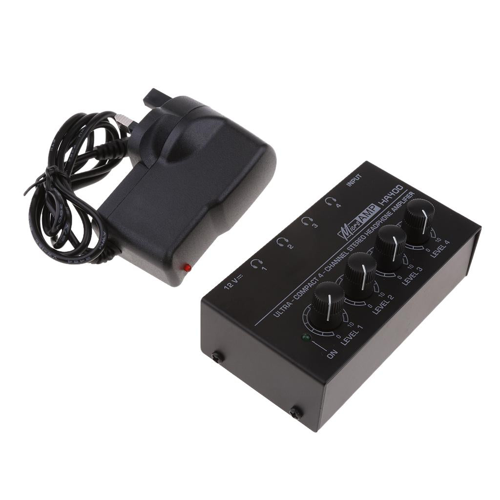 UK Plug Universal Home Audio Amplifier Compact 4-channel Stereo Headphone Black
