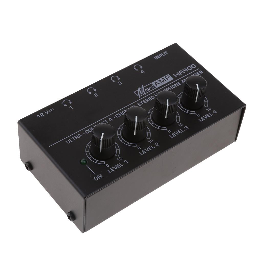 UK Plug Universal Home Audio Amplifier Compact 4-channel Stereo Headphone Black