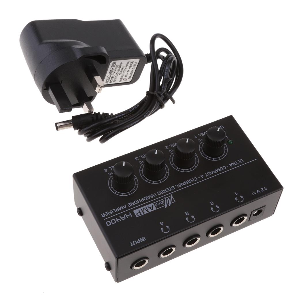 UK Plug Universal Home Audio Amplifier Compact 4-channel Stereo Headphone Black