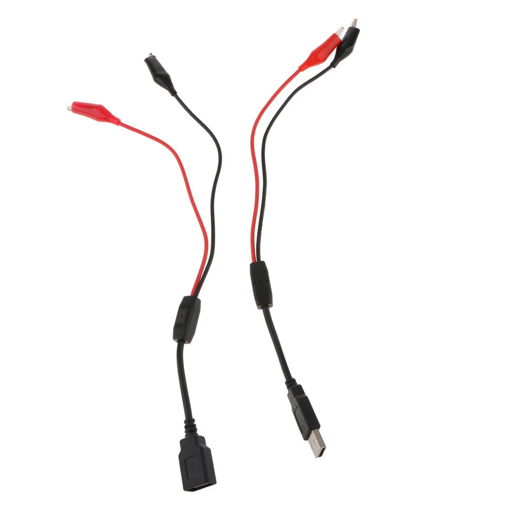 Alligator Clips to USB Male + Alligator Clips to USB Female Test Wire
