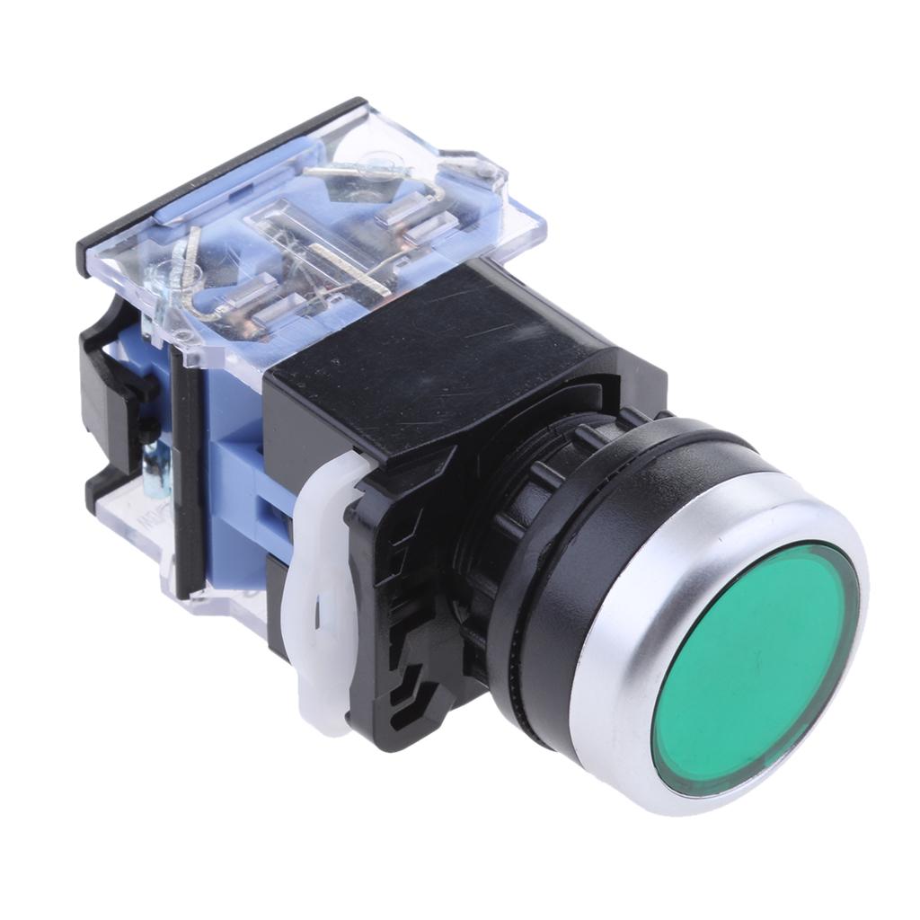 LA38-11 Ui 660V 10A Button Momentary Push Button Switch 1NO 1NC DPST green
