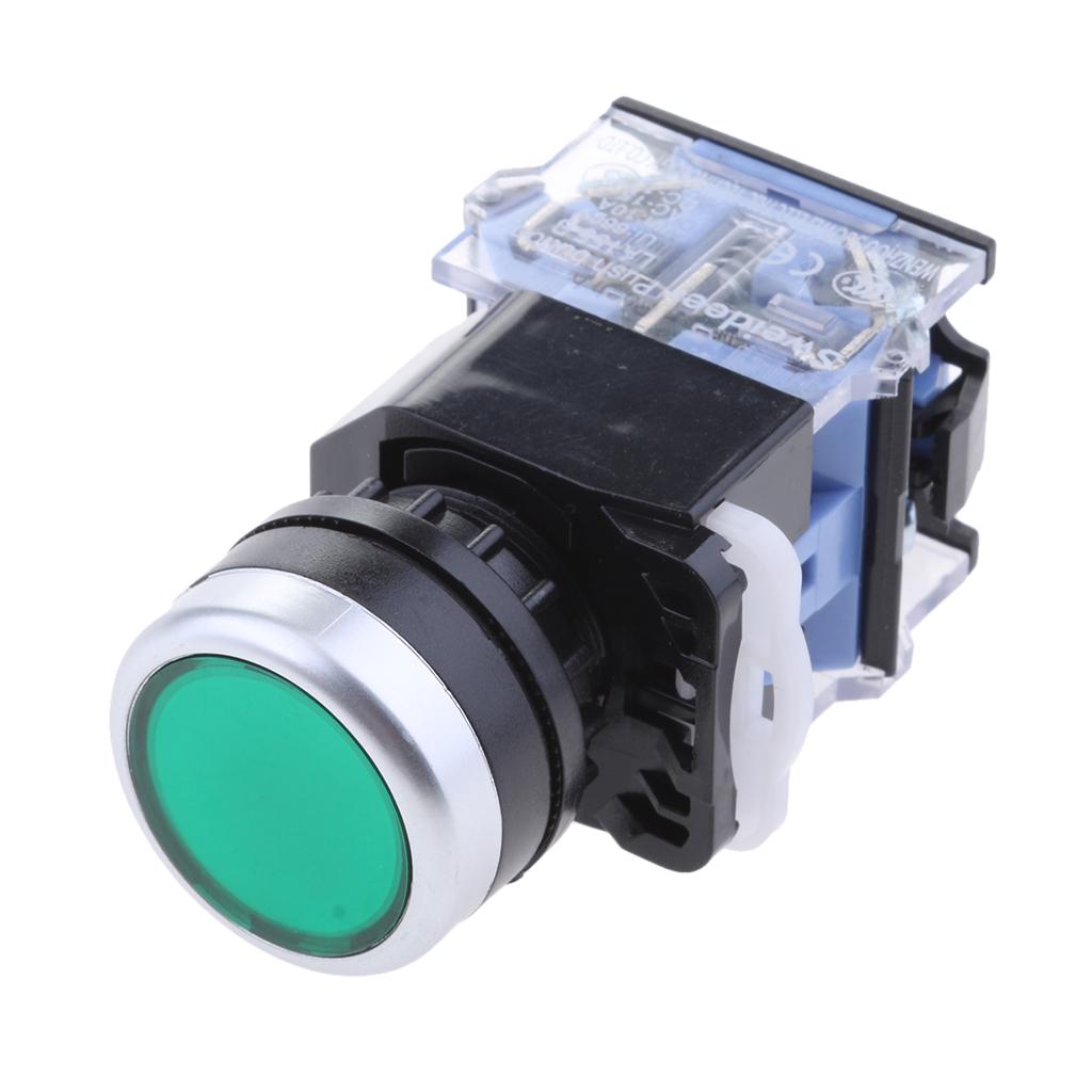 LA38-11 Ui 660V 10A Button Momentary Push Button Switch 1NO 1NC DPST green