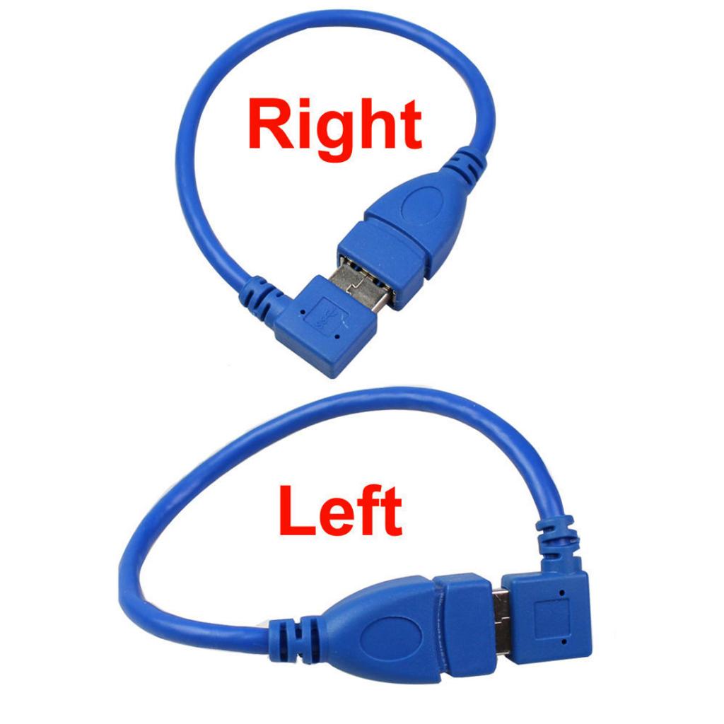 90 Degree Left+Right Angle USB 3.0 Type A Male to Female Extension Cable