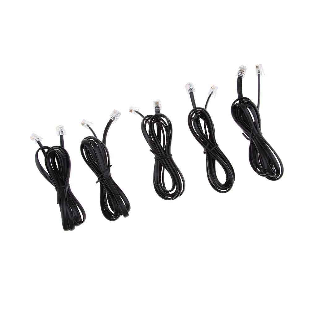 5Pcs 6P6C RJ12 Male to Male Flat Straight Landline Telephone Cable Cord 1.5m