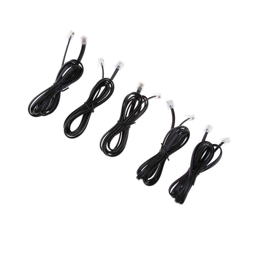 5Pcs 6P6C RJ12 Male to Male Flat Straight Landline Telephone Cable Cord 1.5m