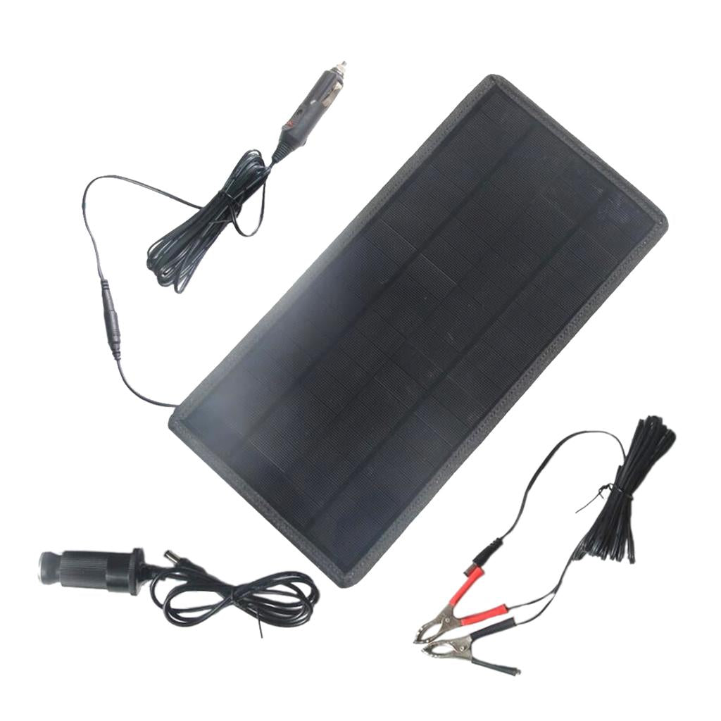 12W 18V Solar Pannel Battery Charger with Car Lighter & Alligator Clip Cable