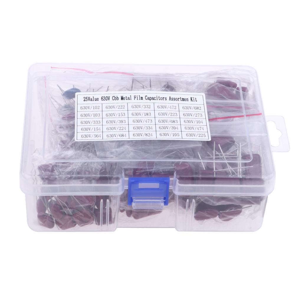 25 Types 630 V 0.001 uf ~ 2.2 uf CBB Metal Film Capacitors Variety Kit