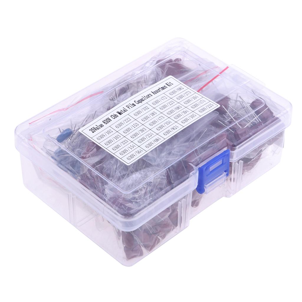 25 Types 630 V 0.001 uf ~ 2.2 uf CBB Metal Film Capacitors Variety Kit