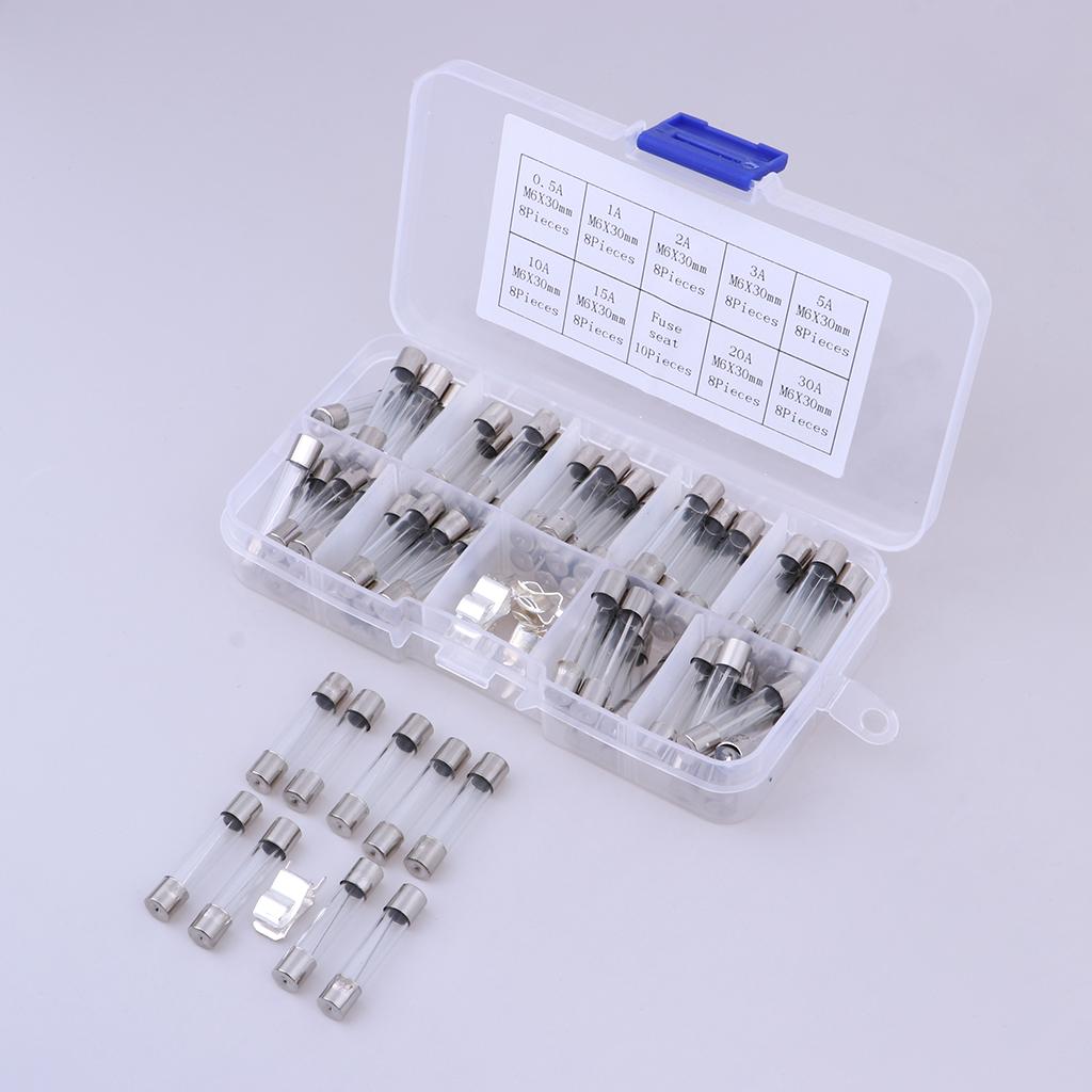 72pcs 6x30mm Fast-blow Glass Fuses Quick Blow Tube Fuses Assorted Kit Amp