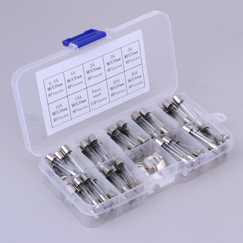72pcs 6x30mm Fast-blow Glass Fuses Quick Blow Tube Fuses Assorted Kit Amp