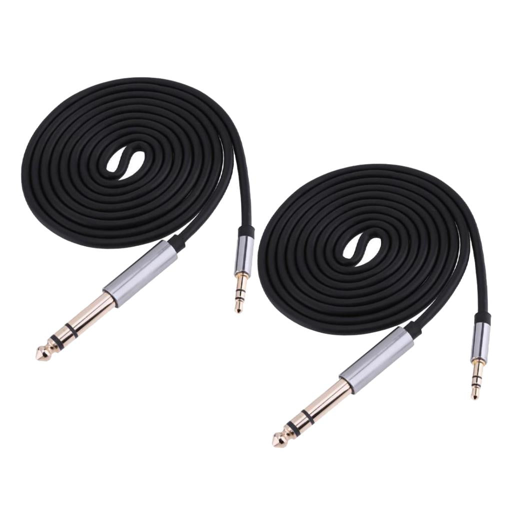 2Pieces 1.5m 3.5mm 1/8 Male To 6.35mm 1/4" Male Stereo Audio Cable"