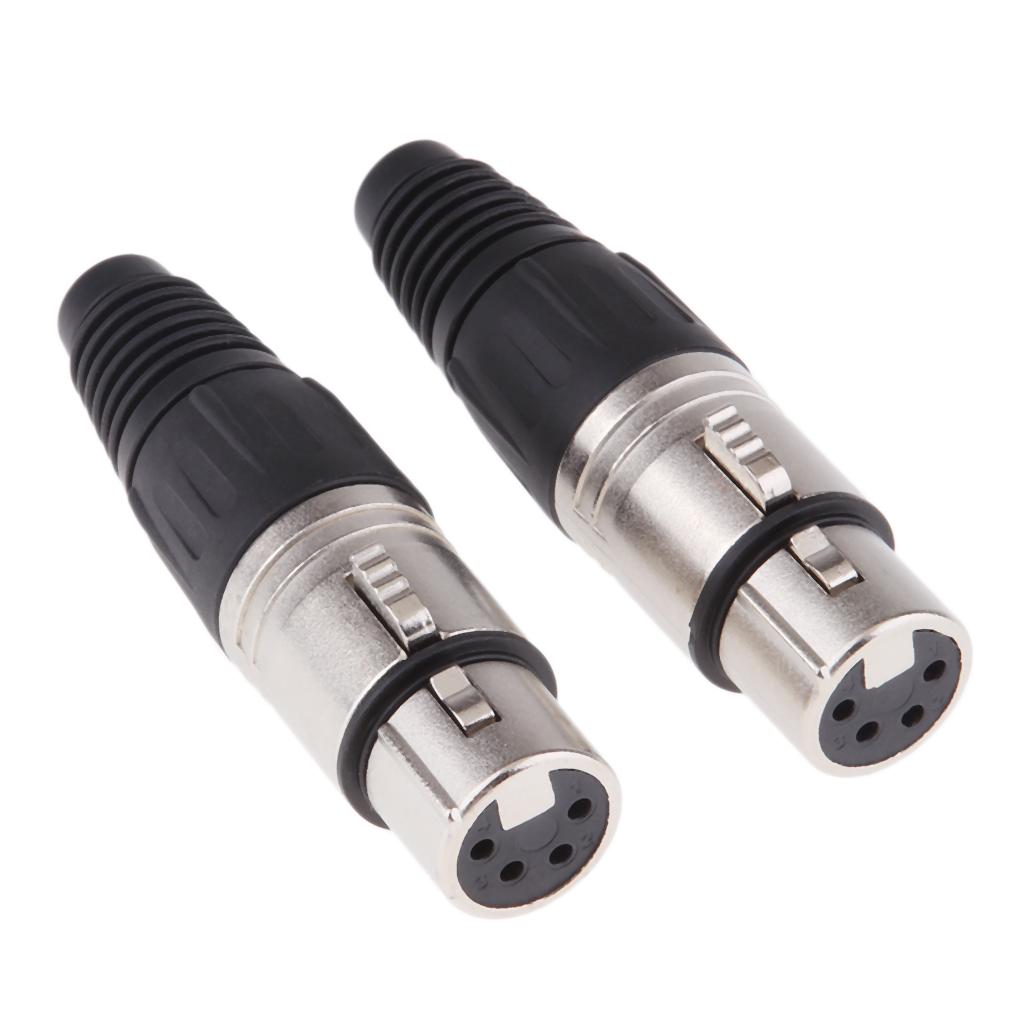 2 Pieces Metal 4Pin/4P XLR Connector Plug Female Audio Microphone Connector