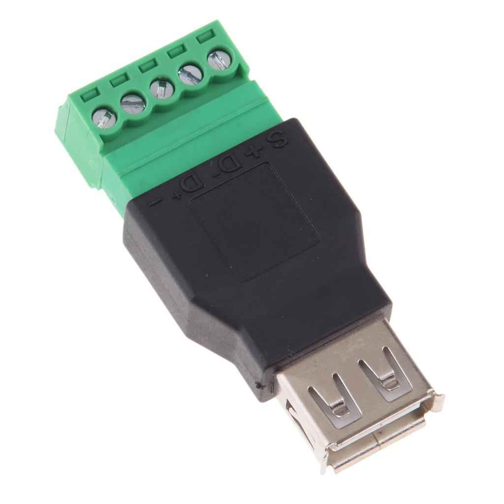 USB 2.0 A Female Plug to 5 Pin/Way Female Bolt Screw Shield terminals Pluggable Type Adapter