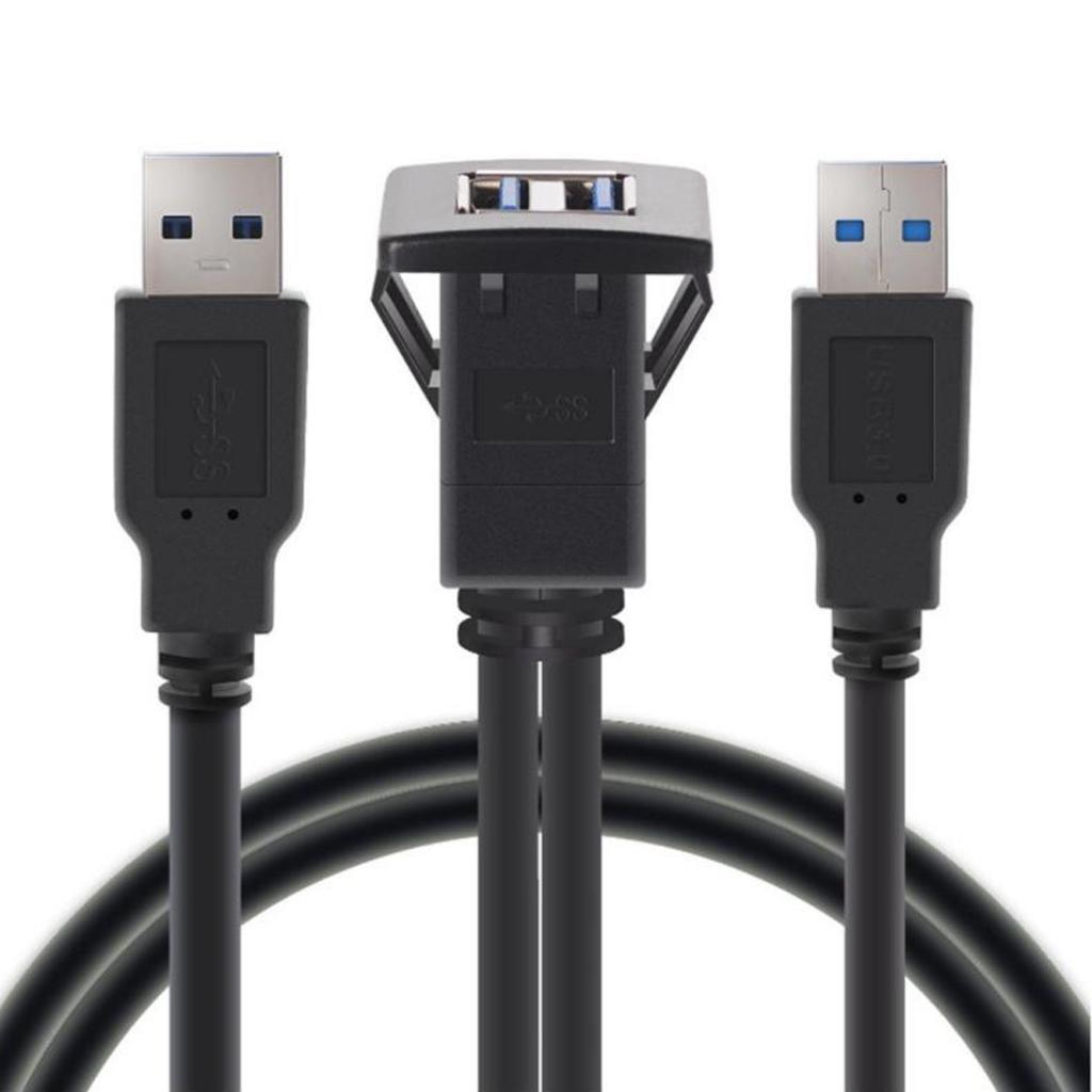 USB 3.0 Extension Flush Dash Panel Mount Cable for Car, Boat, Motorcycle 2m