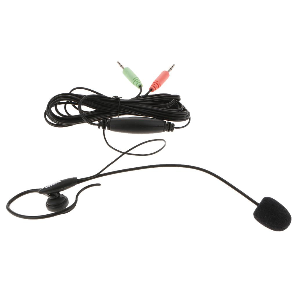 Dual 3.5mm Earhook Monaural Headset, Hands-Free Call Center Headphone for PC
