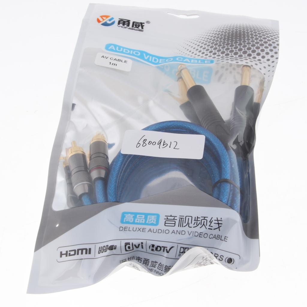 Dual 6.35mm 1/4inch Jack Plug to Dual RCA Male Plug Audio Cable 1meter