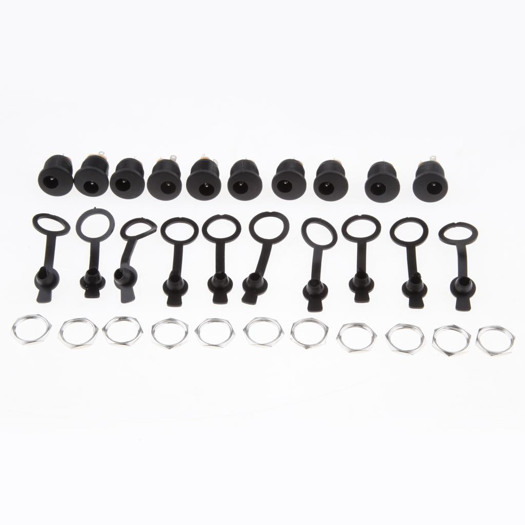 10Pcs DC-022 5.5 x 2.1mm DC Female Power Socket Outlet Connector Panel & Cap