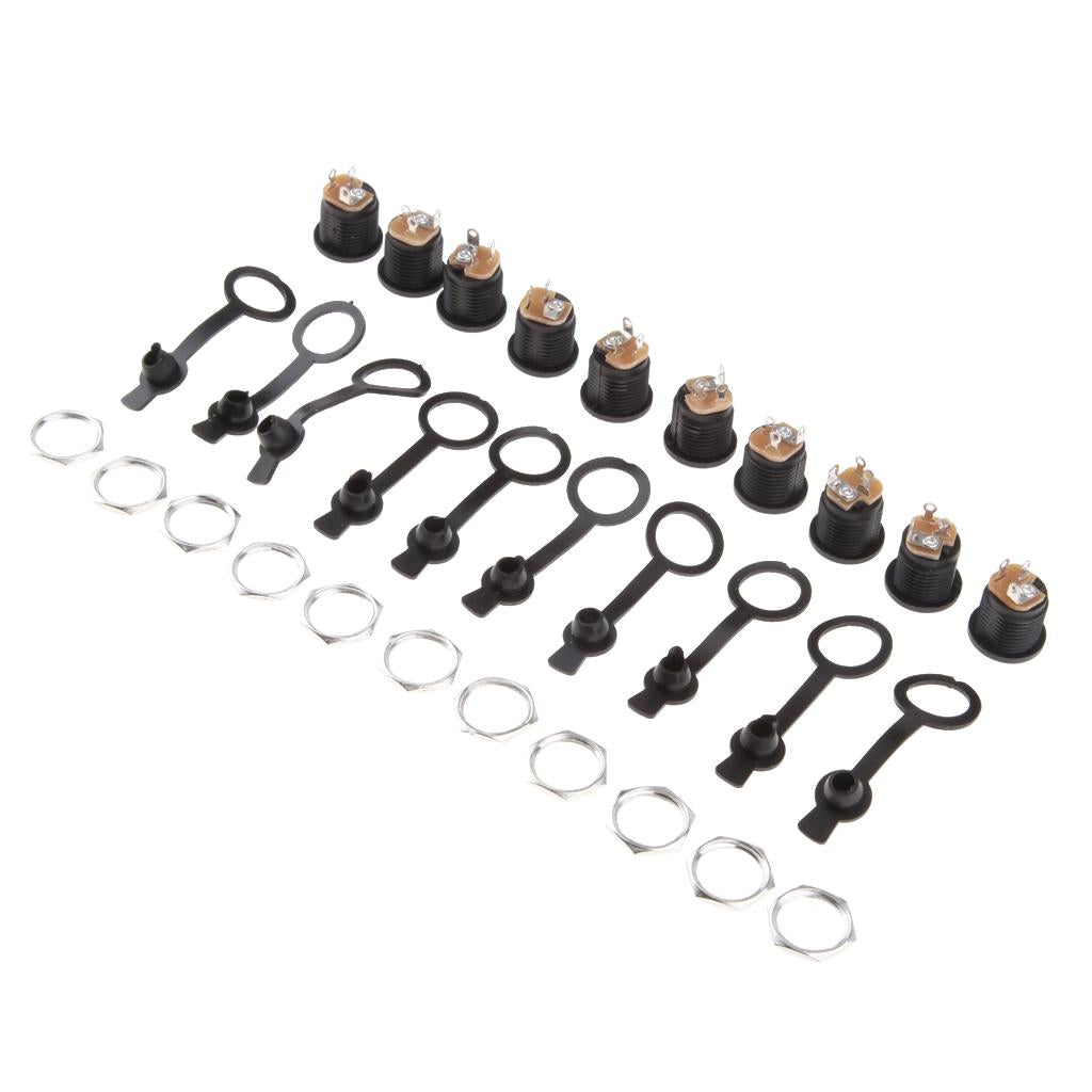 10Pcs DC-022 5.5 x 2.1mm DC Female Power Socket Outlet Connector Panel & Cap