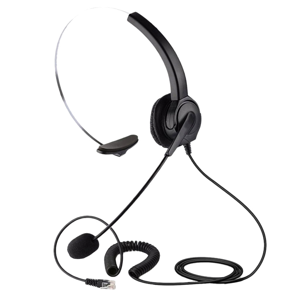 Call Center Monaural Office Phone Headset + Coiled Cable RJ9 Plug for Avaya