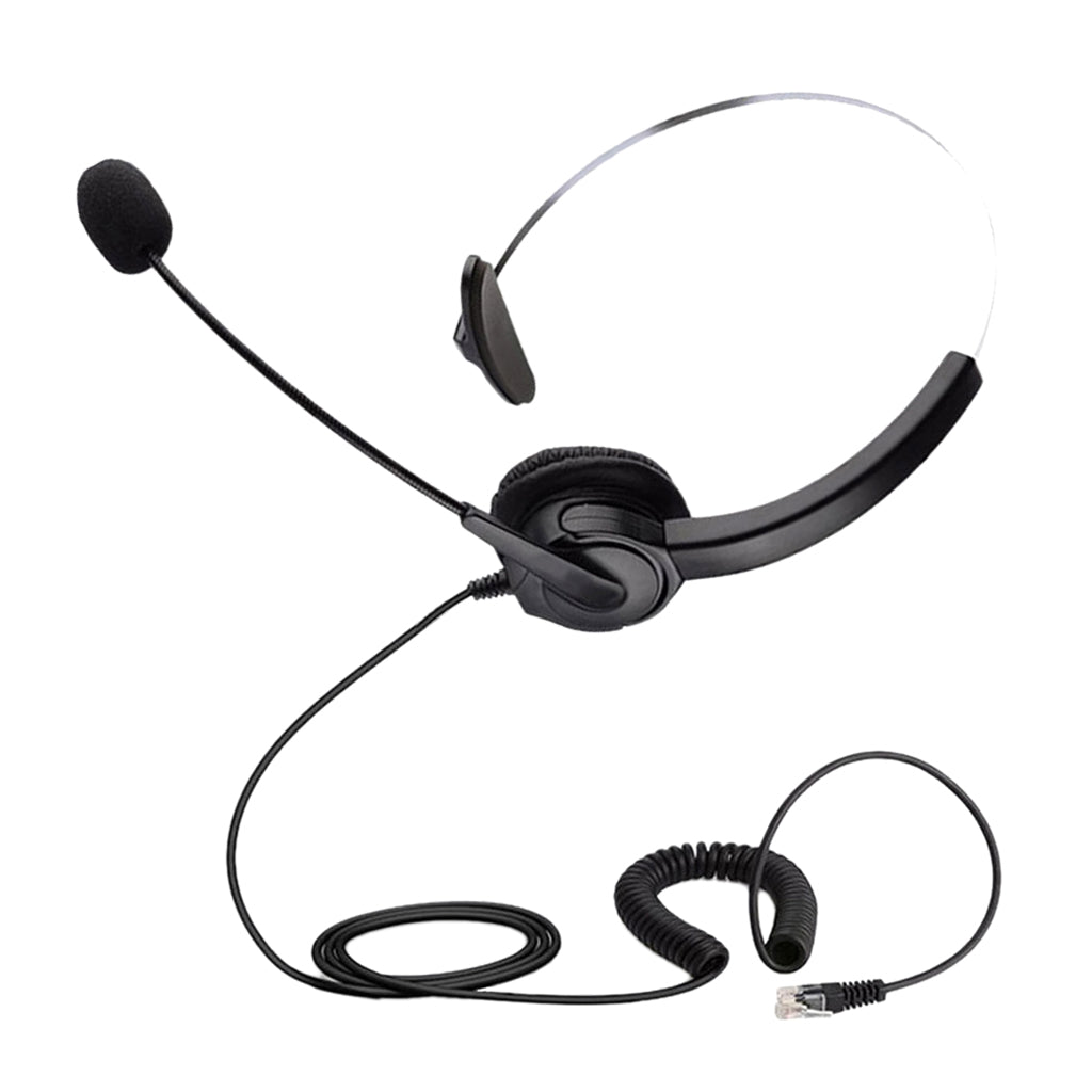Call Center Monaural Office Phone Headset + Coiled Cable RJ9 Plug for Avaya