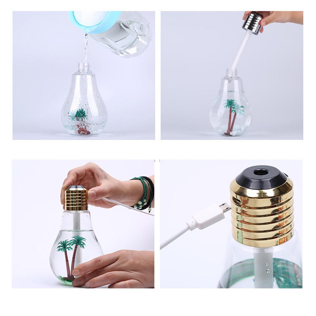Portable 400ML LED Bulb Humidifier Colorful Light USB Diffuser Air Purifier Silver