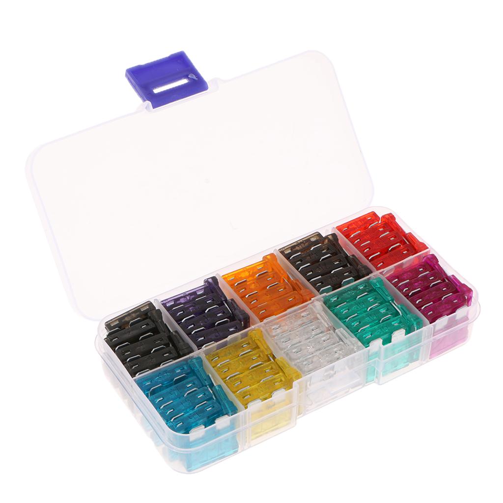 100pcs Medium Size Auto Blade Car Fuses Assortment Kit Replacement 2A-35A