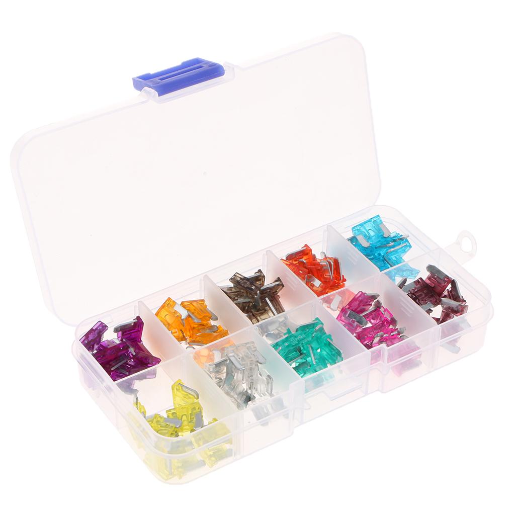 100pcs Mini Size Auto Blade Car Fuses Assortment Kit Replacement 3A-40A