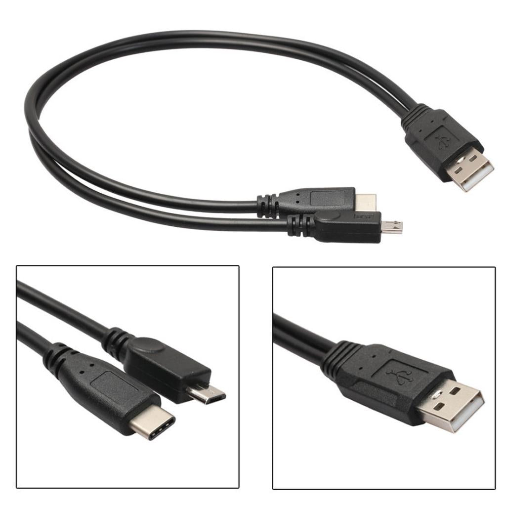 USB 2.0 Male to USB 3.1 Type C + Micro USB Type-B Male Data Charging Cable