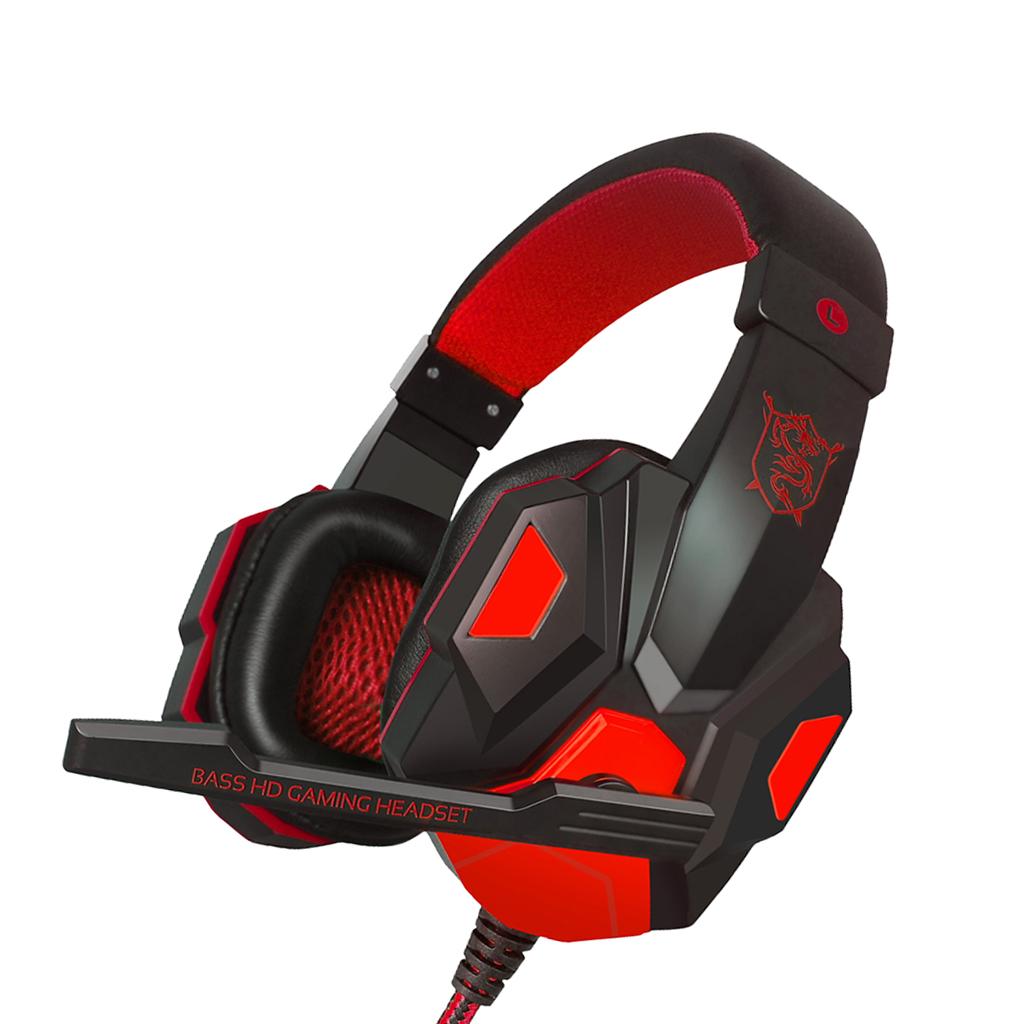 Gaming Headset Over Ear Headphones with Mic LED Light for PC Black and red