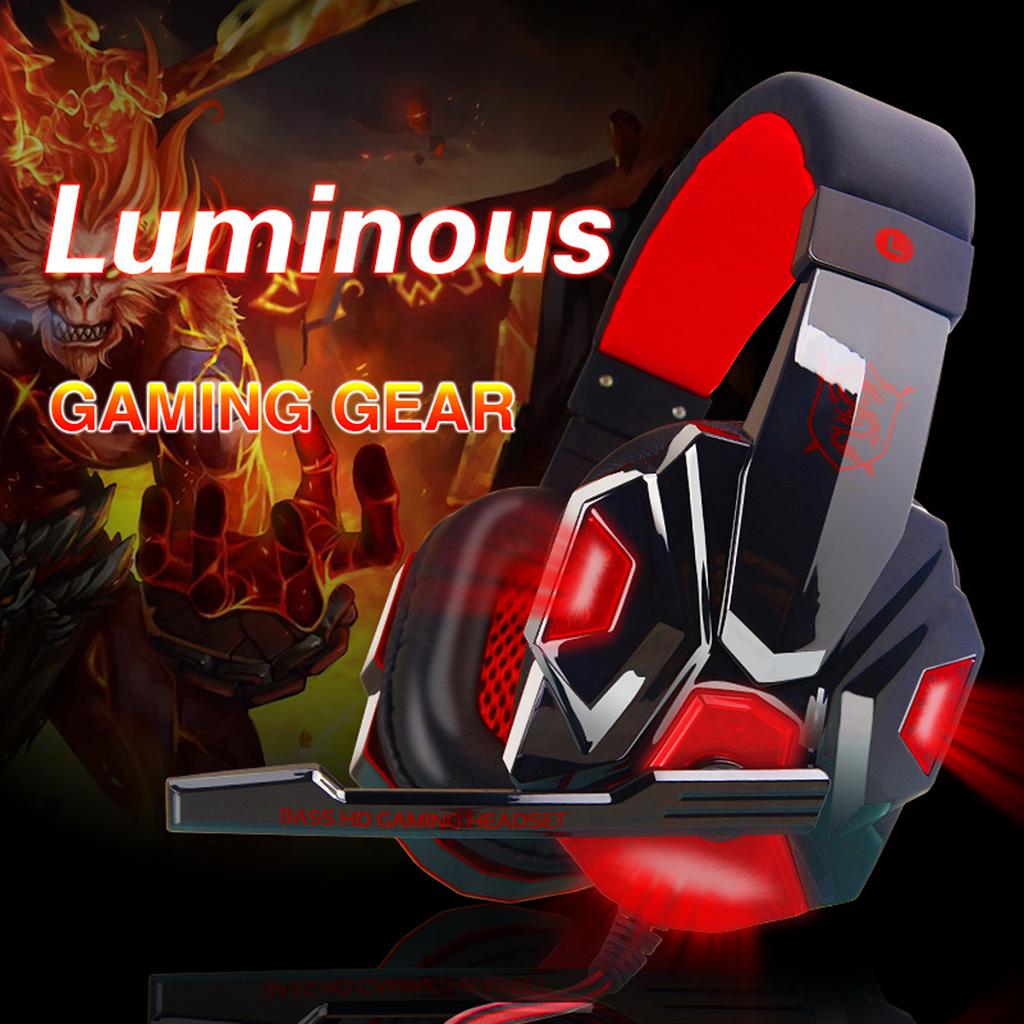 Gaming Headset Over Ear Headphones with Mic LED Light for PC Black and red