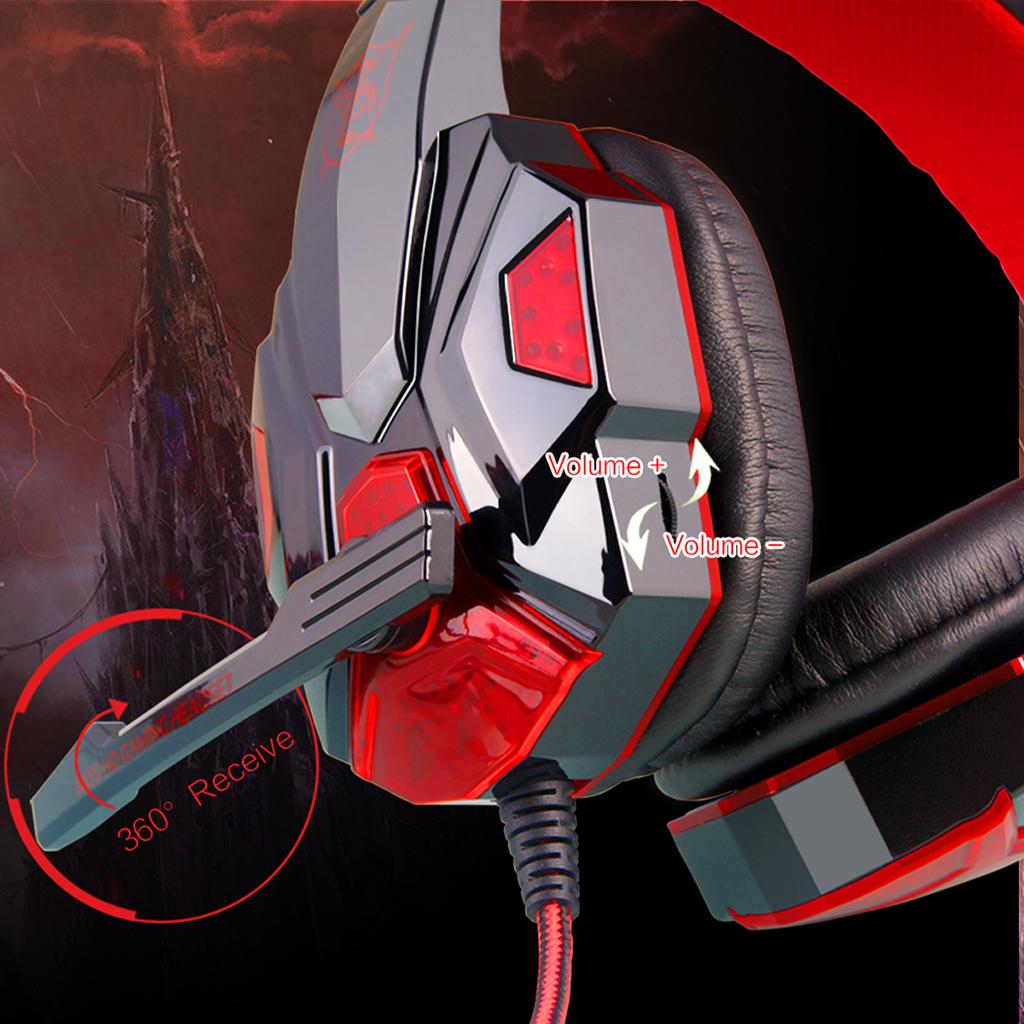 Gaming Headset Over Ear Headphones with Mic LED Light for PC Black and red