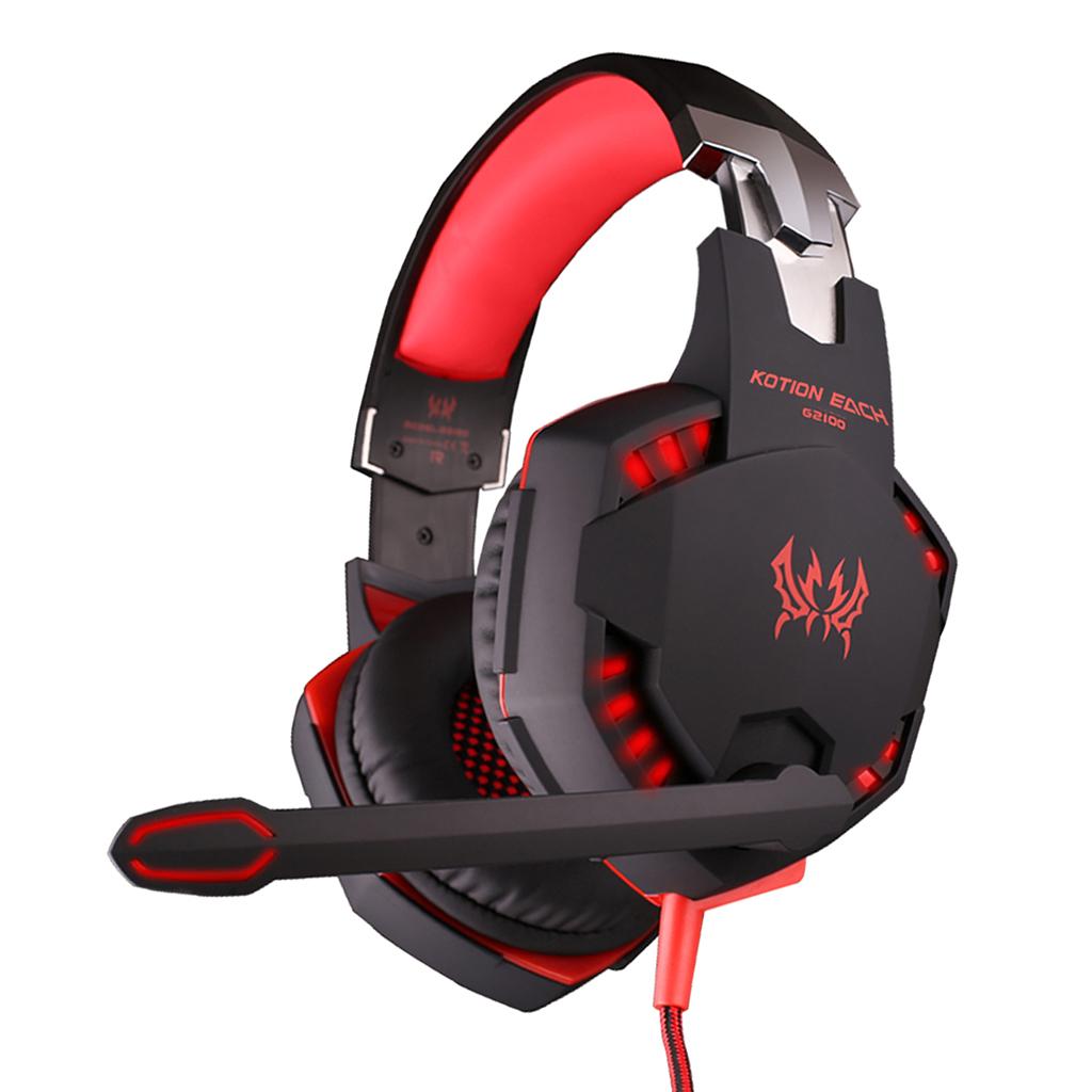 Gaming Stereo Headset Soft Earmuffs Headphone with Mic LED Black and Red