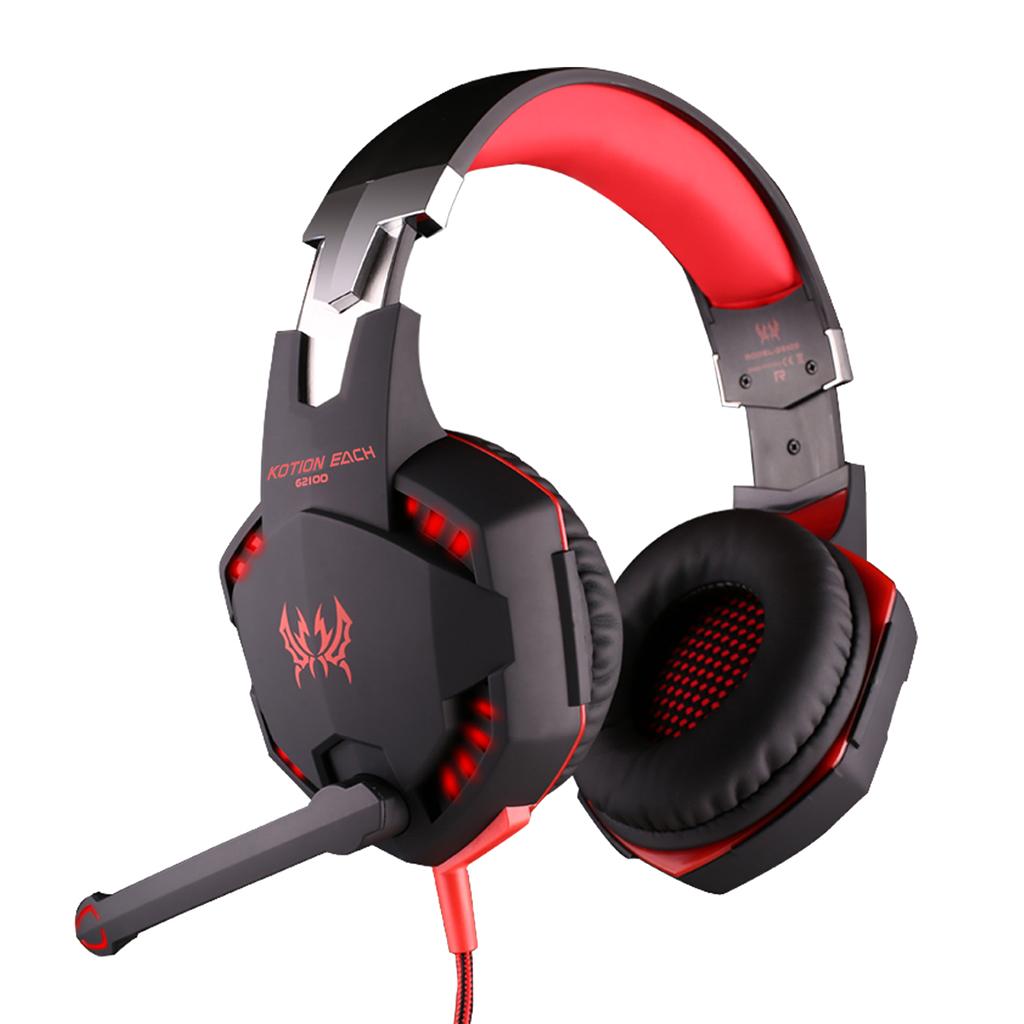 Gaming Stereo Headset Soft Earmuffs Headphone with Mic LED Black and Red