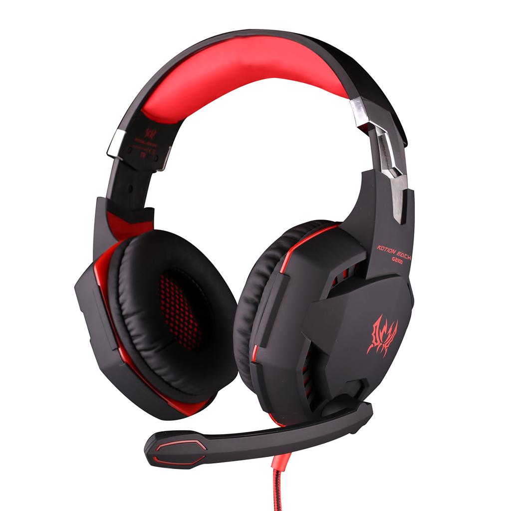 Gaming Stereo Headset Soft Earmuffs Headphone with Mic LED Black and Red