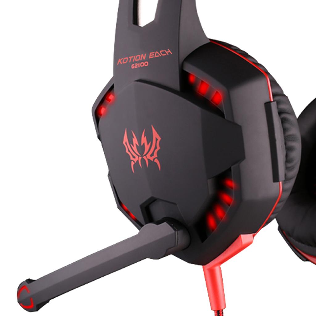 Gaming Stereo Headset Soft Earmuffs Headphone with Mic LED Black and Red