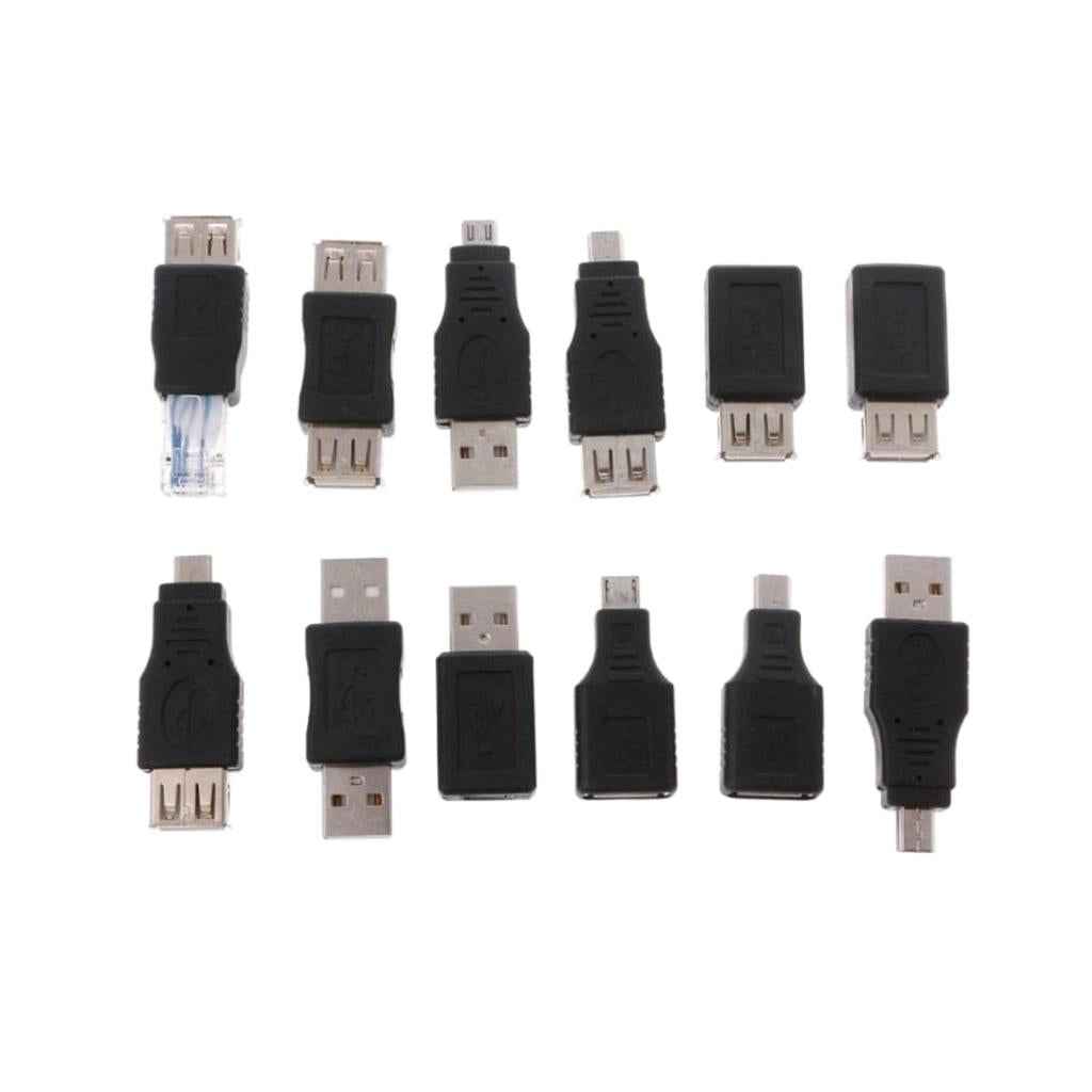 12Pcs OTG USB 2.0 A Male to Female Micro Mini USB RJ45 Converter Adapter