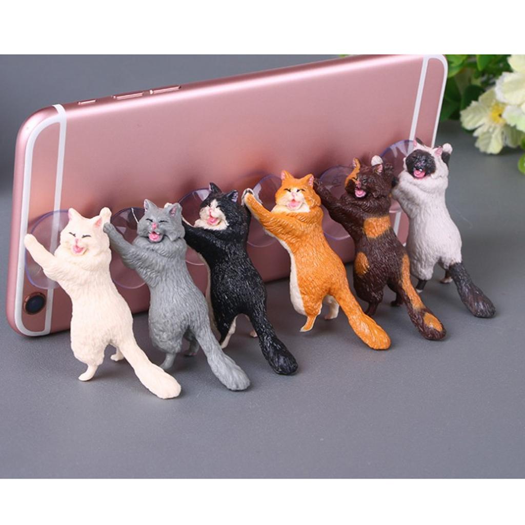 4xLovely Cat Model Sucker Cellphone Bracket Holder Finger Grip Mount Black