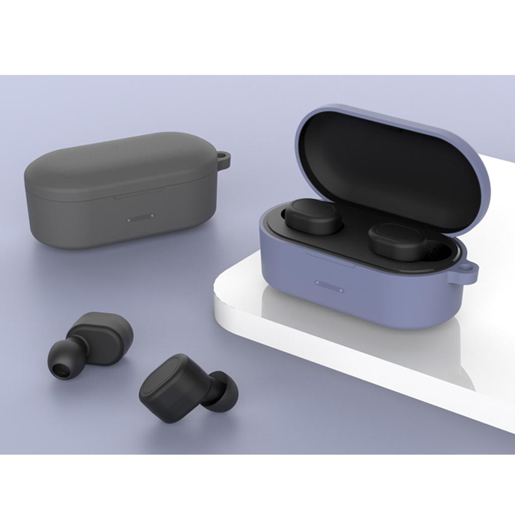 3xFor QCY T1S/QS2 Earbuds Cover Bluetooth Earphone Case Cover Protective Case Lavender gray+anti-lost buckle
