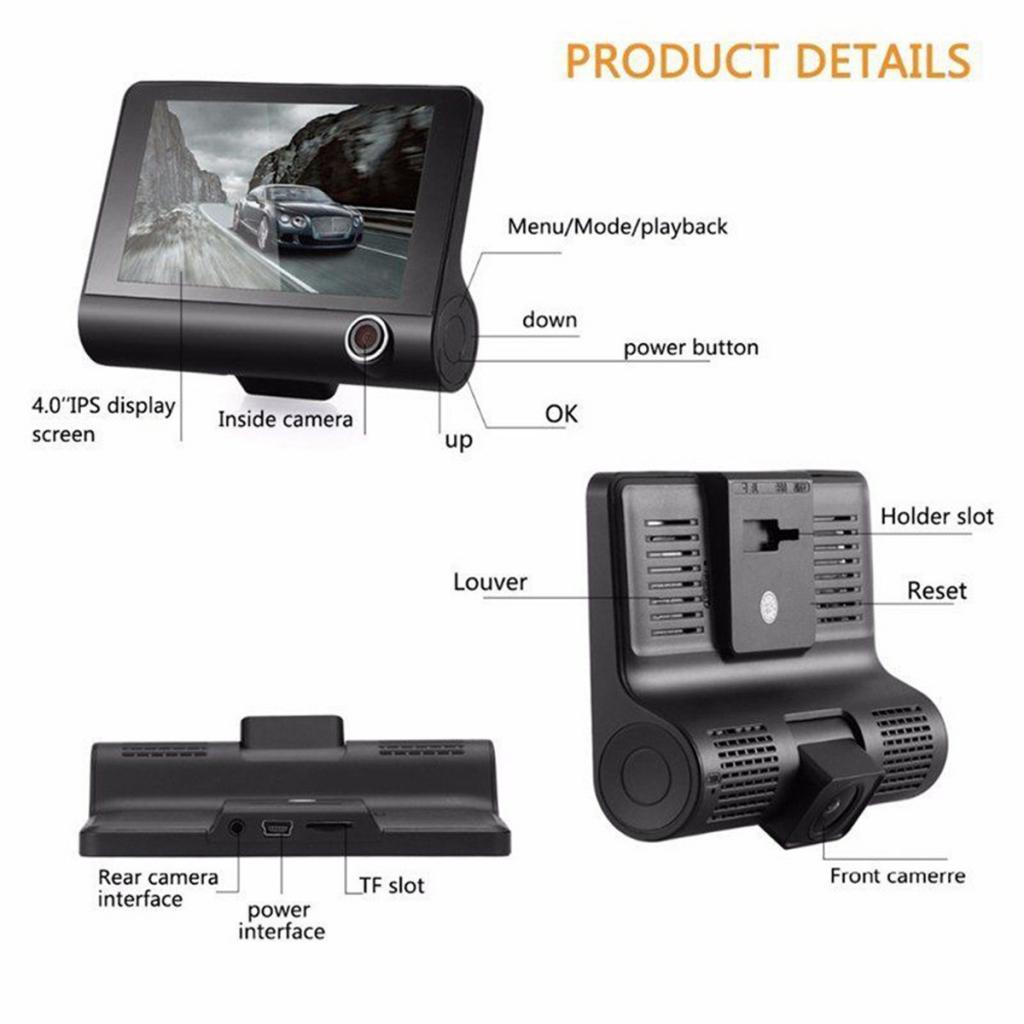 Car DVR 4" HD Car Rear View Camera Night Vision Dash Cam Video Recorder
