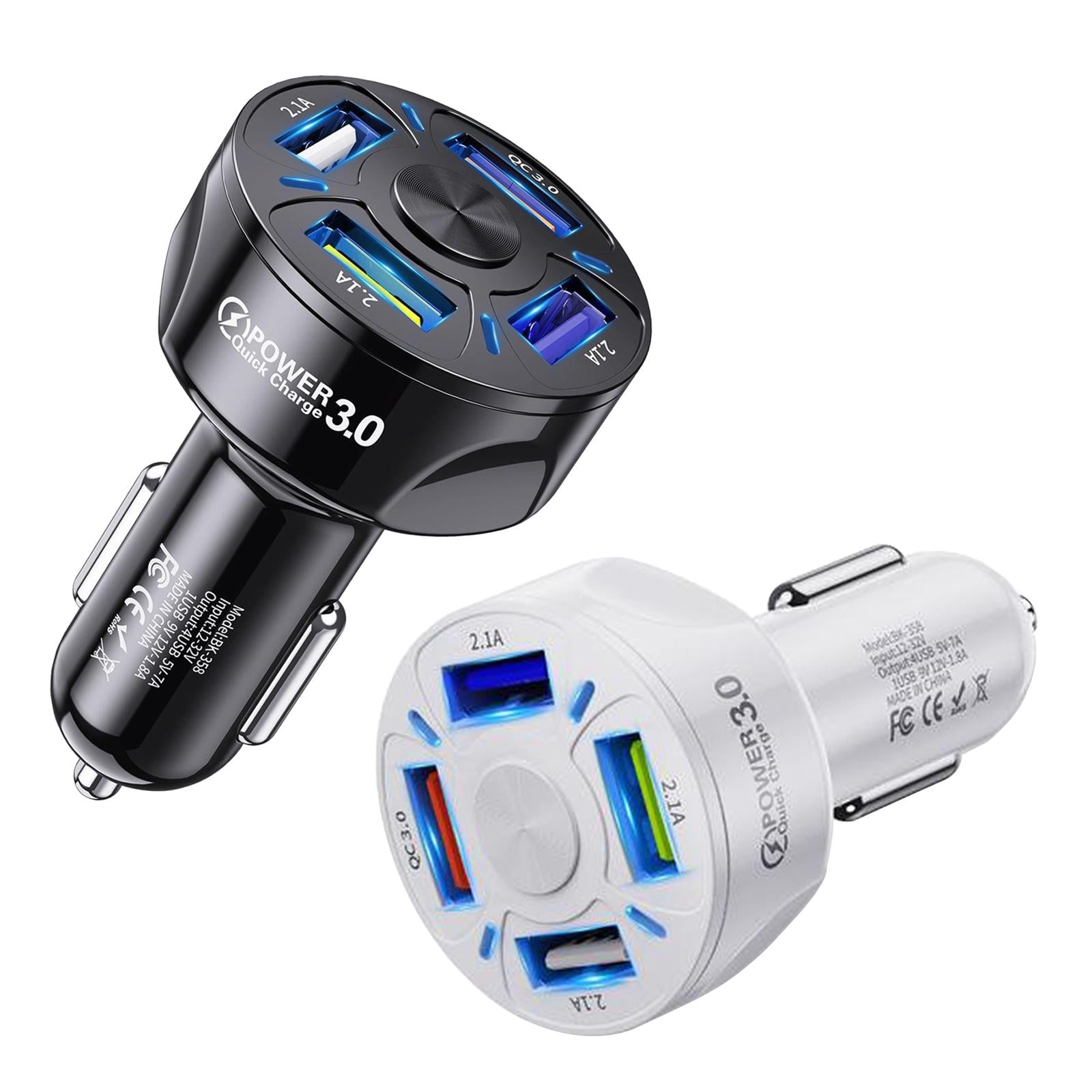 12V 4-Ports USB Car Charge QC 3.0 Quick Charge Adapter Socket For iPhone Black
