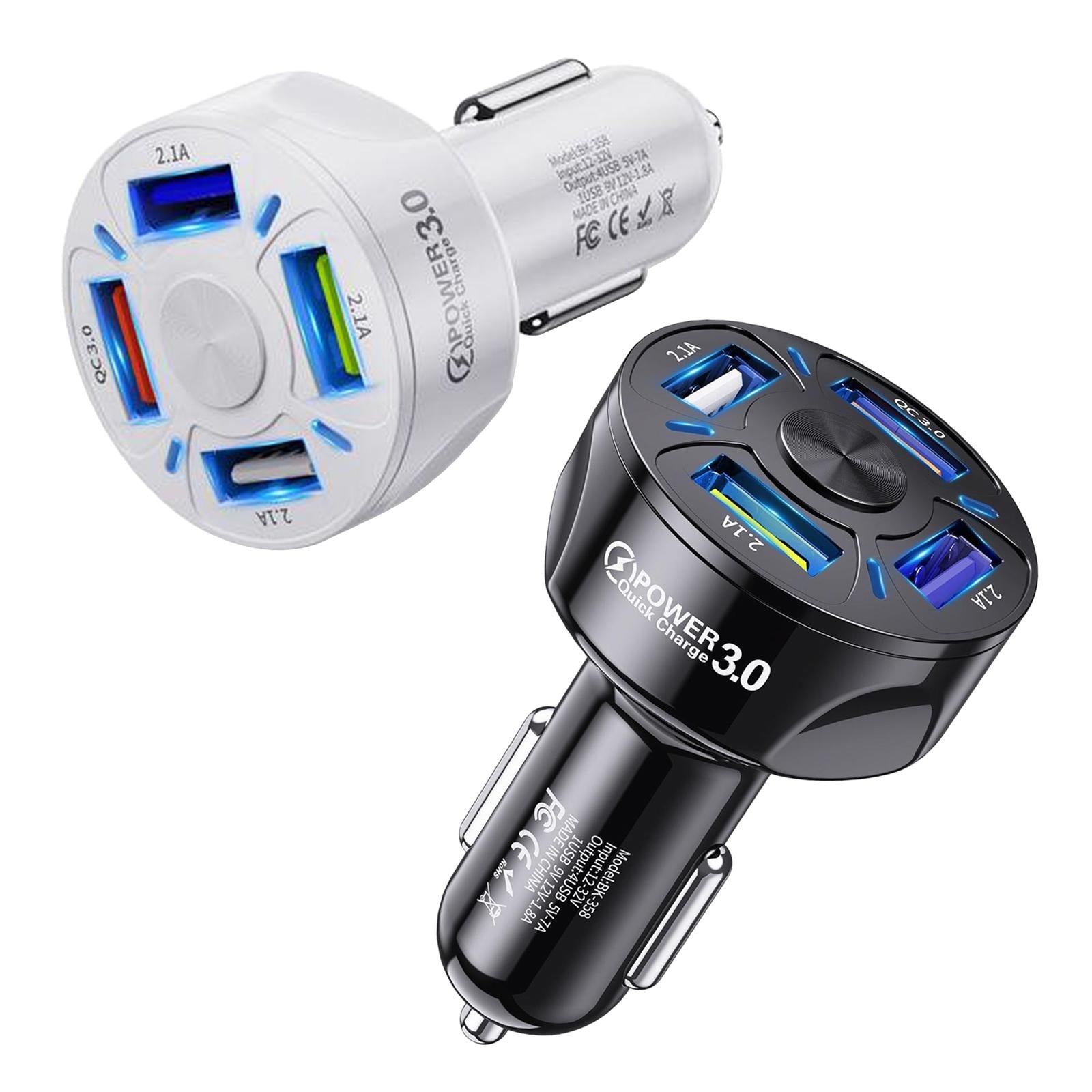 12V 4-Ports USB Car Charge QC 3.0 Quick Charge Adapter Socket For iPhone Black