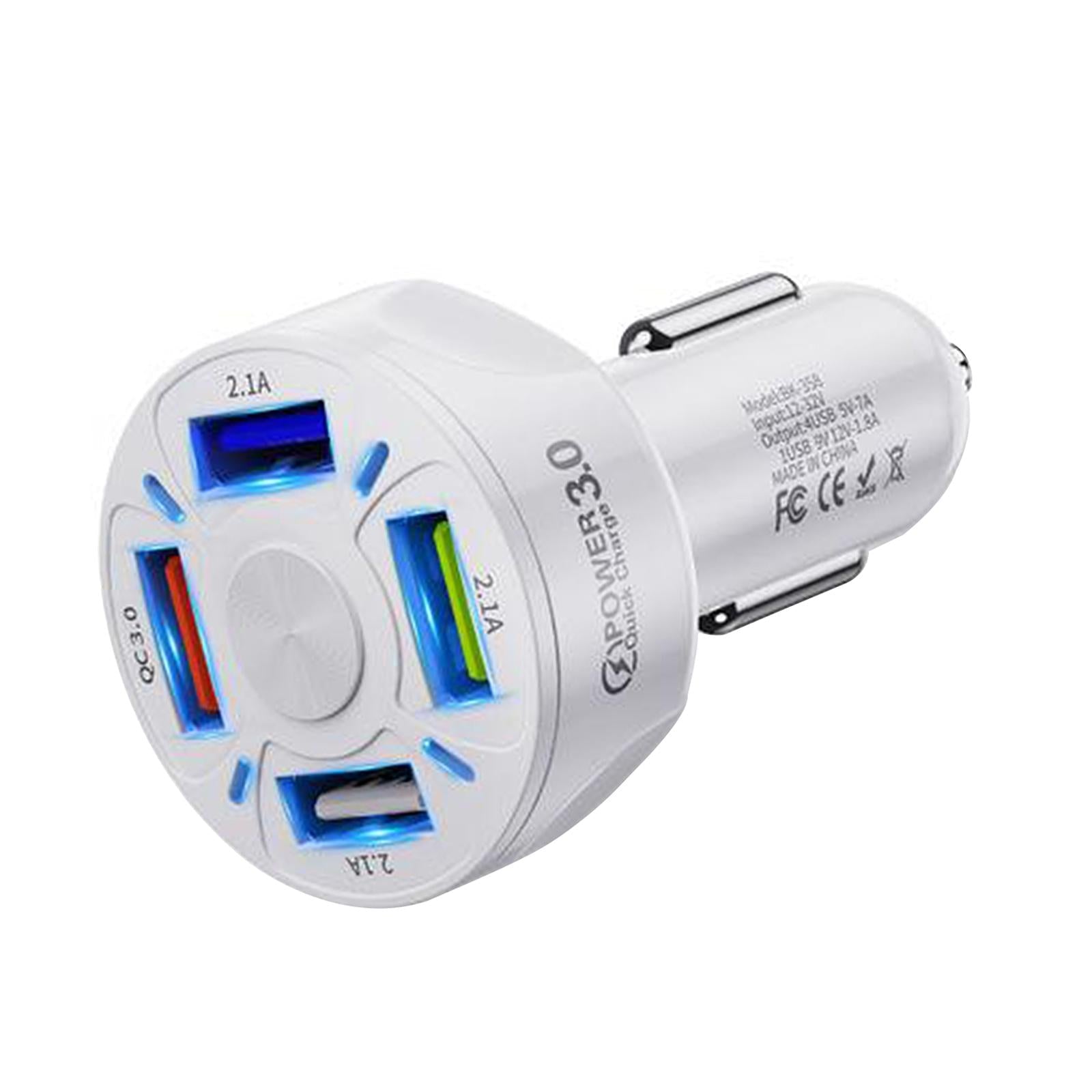 12V 4-Ports USB Car Charge QC 3.0 Quick Charge Adapter Socket For iPhone White