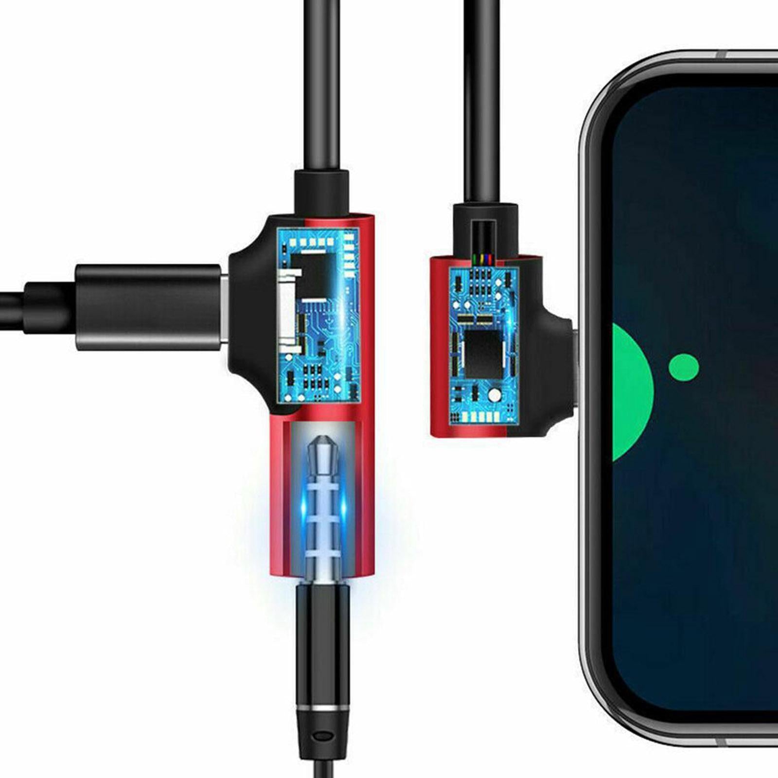 5x2-in-1 USB-C PD Headphone Jack Adapter for Aux Stereo Earphones red