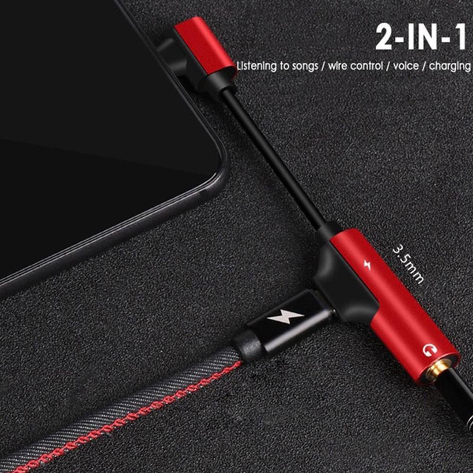 5x2-in-1 USB-C PD Headphone Jack Adapter for Aux Stereo Earphones red