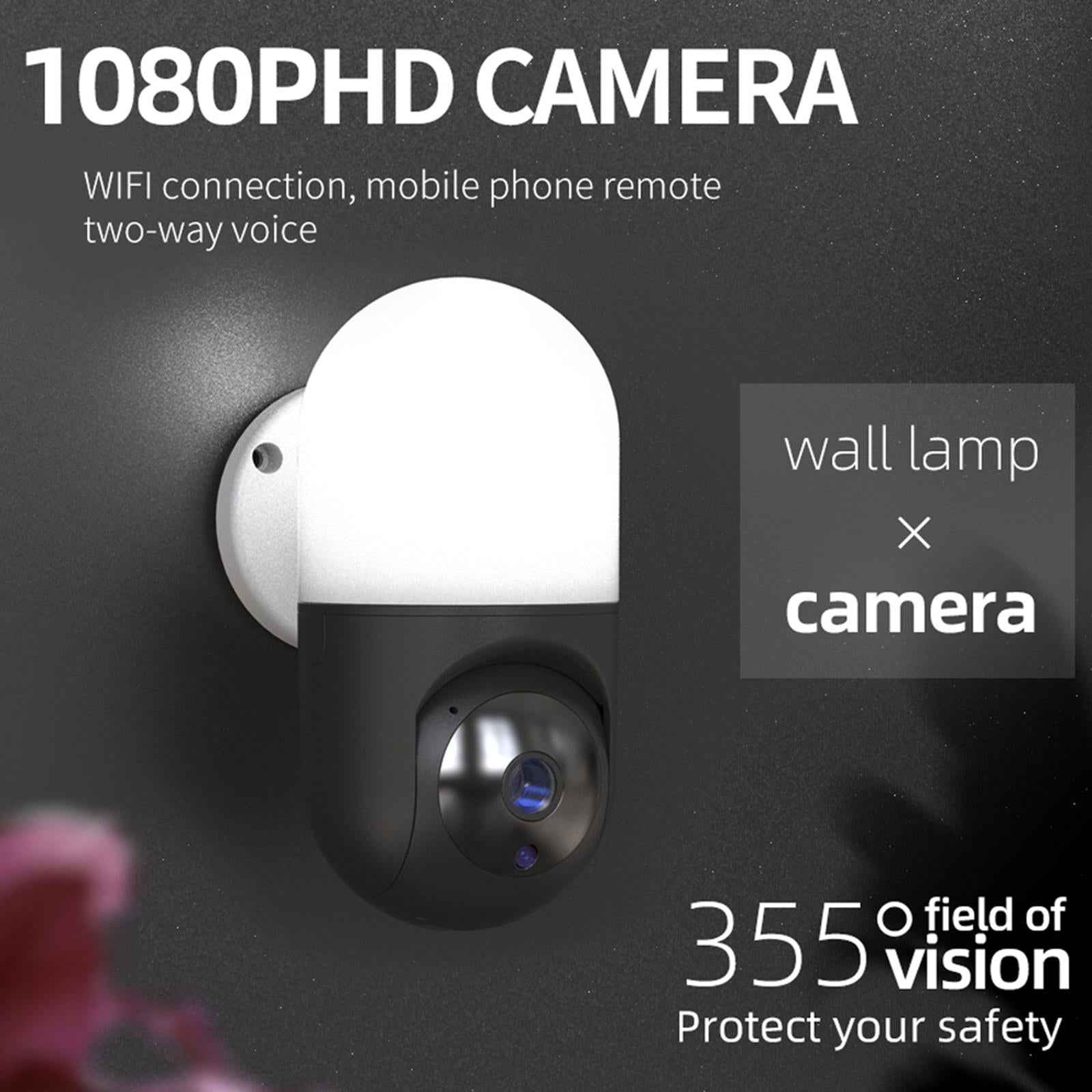 Camera Wall Lamp IP Wireless 360 Degree Night Vision Auto Tracking US Black