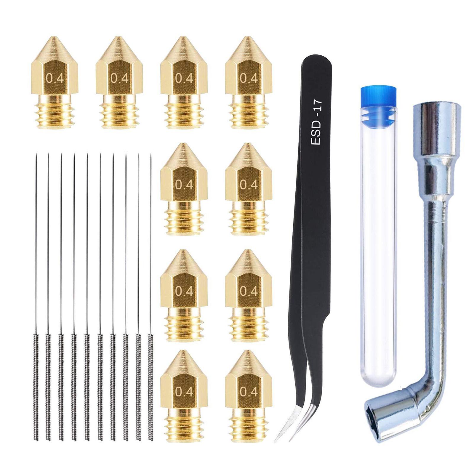 Brass MK8 0.4mm Nozzle CleaningTool Kit Needle Tweezers for 3D Printer Set B