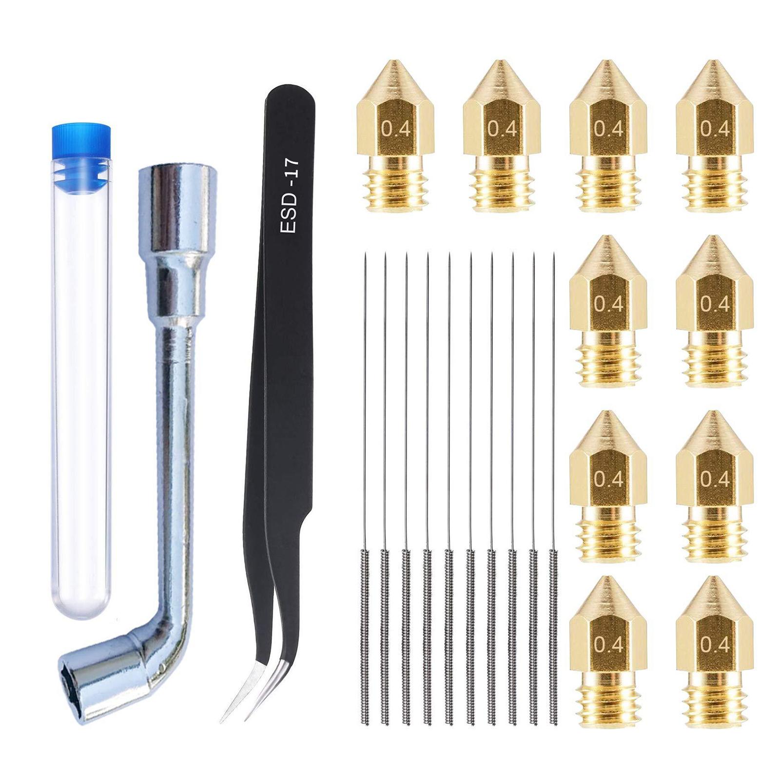 Brass MK8 0.4mm Nozzle CleaningTool Kit Needle Tweezers for 3D Printer Set B