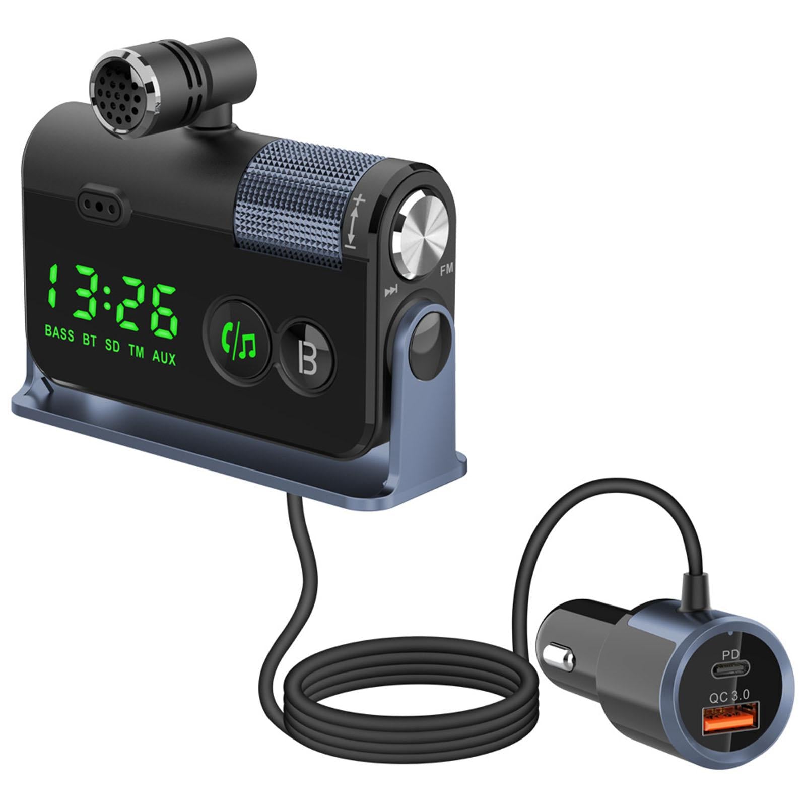 Bluetooth 5.0 FM Transmitter Wireless Car Kit USB Charger for Car Smartphone Pearly Blue