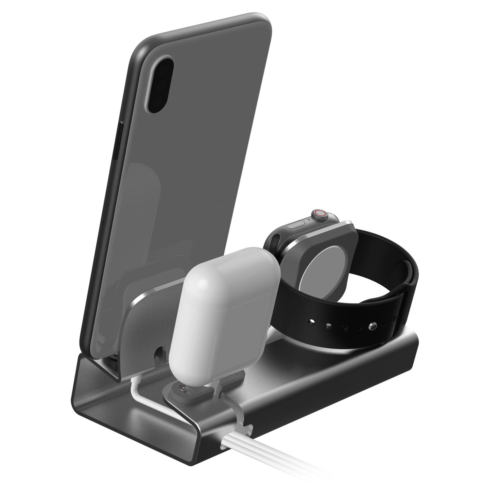 Chargering Station Dock One-Piece Molding 3in1 Shelf Holder for Home silver